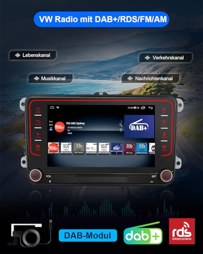 Car Radio with Screen for VW Golf 5 6 T5 Passat Polo 6R Tiguan Seat Skoda, 7 Inch VW Caddy Radio 2Din with Apple CarPlay Android Car Mirrorlink DAB+ Navi Bluetooth WLAN Canbus GPS 8-Core 4+64GB