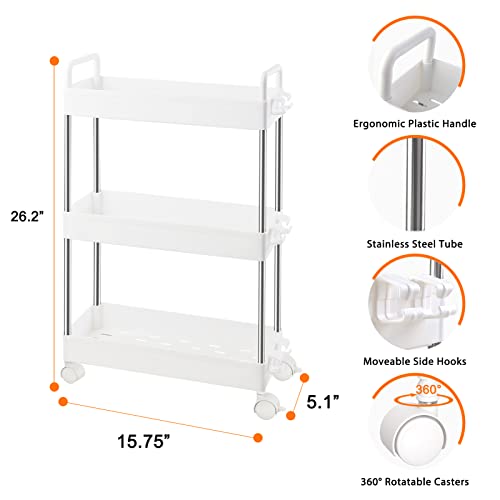 Ronlap 3 Tier Slim Rolling Storage Cart, Skinny Rolling Cart with
