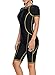 ROSKIKI Womens Casual Athletic Rash Guard Short Sleeve One Piece Swimsuit Zip Front Surfing Bathing Suit Wetsuit Black X-Large