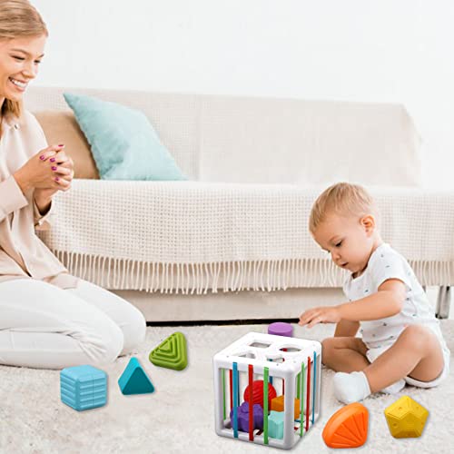 Baby Sensory Shape Sorter Blocks Toy Activity Cube Bins Montessori