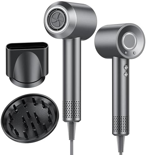 Secador de cabelo, secador portátil jónico profissional a 160000 rpm, secagem rápida, iões 500M, controlo de temperatura, com difusor magnético e bico, 4 níveis de temperatura e 3 velocidades