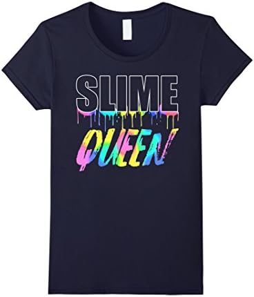 Women's Slime Queen Slimey Dripping Rainbow Colors T-Shirt Small Navy