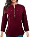 Oyamiki Women Casual V-Neck Long Sleeve Zip Up Shirt Chiffon Polka Dot Blouse Top