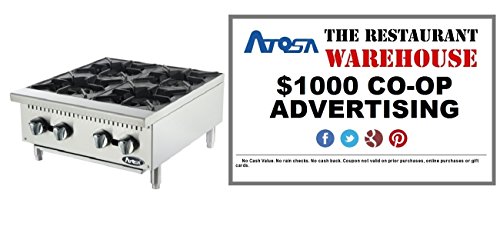 Atosa USA ATHP-24-4 Heavy Duty Stainless Steel 24-Inch Four Burner Hotplate - Propane