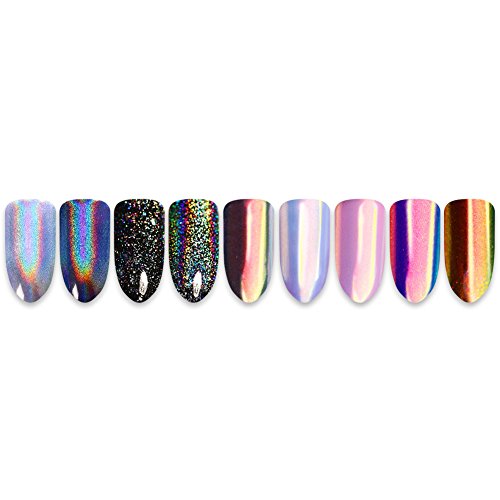 Born Pretty 2Boxes Nail Art Chrome Powder and Chameleon Paillette Pigment with 1Boxes Holographic Laser Powder