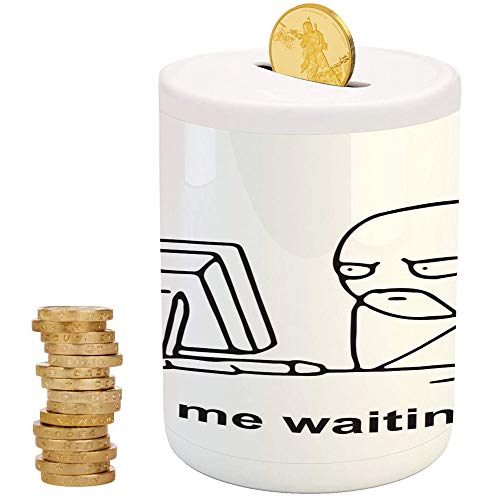 iPrint Humor Decor,Ceramic Piggy Bank for Girls,for Party Decor Girls Kid's Children Adults Birthday Gifts,Stickman Meme Face Icon Looking at Computer Joyful Fun Caricature Comic Design