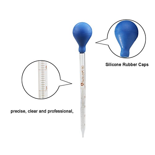 WeiMeet Thick Glass Graduated Dropper Pipettes with Silicone Rubber Caps Lab Chemistry Dropper Dispensing 1ml 2ml 5ml 10ml(4 Pack) - Thumbnail 2