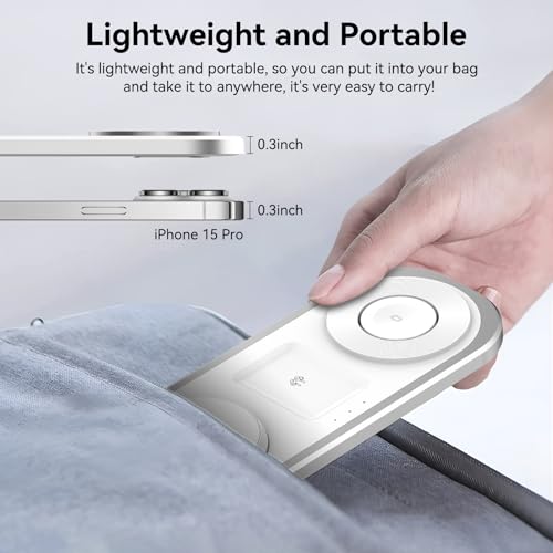 Cargador inalámbrico 3 en 1, estación de carga plegable para Magsafe para iPhone 17/Air/16/15/14/13/12 Serie, Apple Watch 11/10/9/8/7/SE 3/SE 2/SE/6/5/4/3/2/1/Ultra 3/Ultra 2/Ultra, AirPods pro/2/3/4
