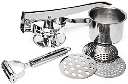 ANTING Potato Ricer Masher With Peeler Shredder,Stainless Steel Baby Food Strainer, Fruit presser, Spud Smasher With 3 Ricing Discs