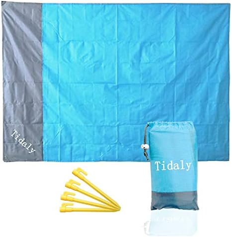 TIDALY Outdoor Beach Blanket Sand Free Quick Drying Ripstop Nylon Compact Portable Picnic Beach Mat with 4 Anchor Stakes