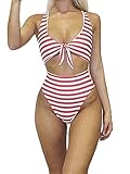 Famulily Women's Cut Out One Piece Bathing Suit Striped Swimsuit Tankini