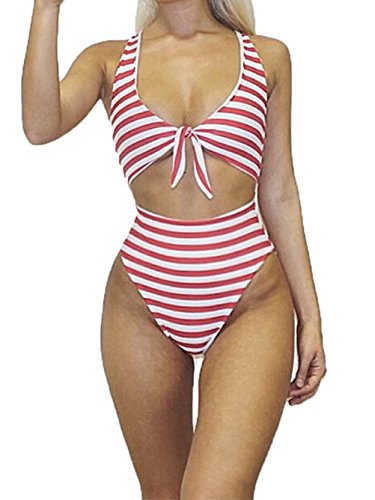 Famulily Women's Cut Out One Piece Bathing Suit Striped Swimsuit Tankini