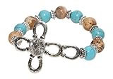Imitation Turquoise and Brown Bead Horse Shoe Sideways Cross Bracelet