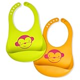 Squooshi Waterproof Silicone Bib Set of 2 Colors | Easily Wipes Clean | Comfortable Soft Baby Bibs Keep Stains Off | Spend Less Time Cleaning after Meals with Babies or Toddlers | Lime Green + Orange