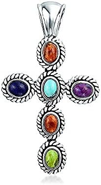 Bling Jewellry Sterling Silver Southwestern Style Multistone Cross Pendant For Women Girls