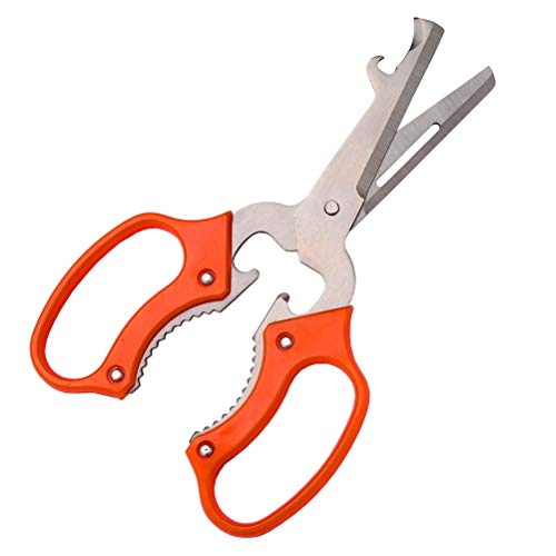 Liangery Multifunction Kitchen Scissors, Sharp Utility Cutting Scissors Shears for Chicken Meat Vegetables Fish Beef with Can Bottle Opener Stainless Steel Shaving Knife,Walnut clip Function in Orange - Thumbnail 7