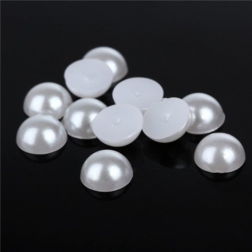 MajorCrafts 100pcs 14mm Flat Back Half Round Resin Pearls Arts and Crafts Embellishments (White C15)