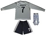 GamesDur 2018/2019 Cristiano Ronaldo #7 Away Long Sleeve Juventus Soccer Kids Jersey & Shorts Socks Set Youth Sizes (Juve), 10-11 Years