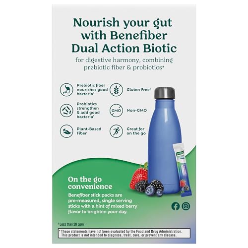 BENEFIBER DUAL ACTION BIOTIC PLUS STRESS RELIEF, 18 COUNT STICK PACKS