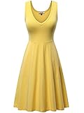 Yellow Dresses,Womens Sleeveless Sexy V-Neck Holiday Flowy Midi Tank Dress(Yellow,Large)