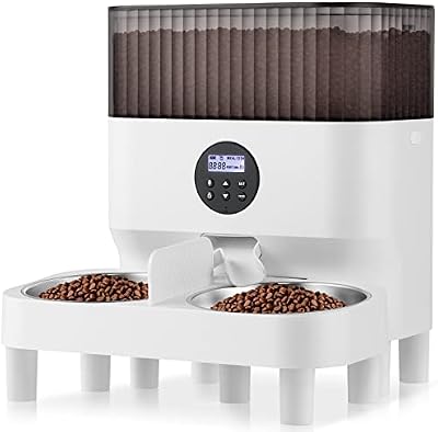 Mangiatoia automatica per due gatti, cibo intelligente per gatti automatico, promemoria vocale, fino a 80 porzioni e 4 pasti al giorno per gatto e cane, bianco 5L
