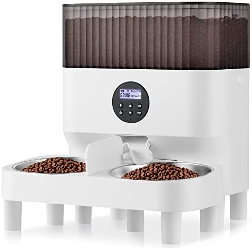 Mangiatoia automatica per due gatti, cibo intelligente per gatti automatico, promemoria vocale, fino a 80 porzioni e 4 pasti al giorno per gatto e cane, bianco 5L