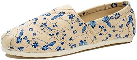 Classic Womens Shoes Casual Comfort Canvas Sneakers Slip On Flat Floral Blue 41 M EU / 8.5 B(M) US