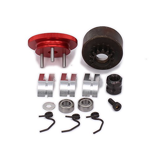 HobbyCrawler Clutch Bell Bearings 1/8 Scale Flywheel Assembly Kit Springs 14T Gear Nitro 21-28 Engine Parts for Redcat Racing HPI Avalanche XTR Hurricane XTR HSP RC Car (Red)
