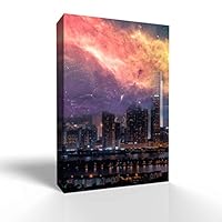 Canvas Wall Art Gorgeous City Under Space Canvas Prints Home Artwork Decoration for Living Room,Bedroom - 12x18 inches