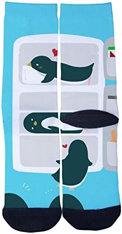 VarClouds Men's Women's Custom A Penguin in The Refrigerator Creative Casual Fashion Crew Socks Black