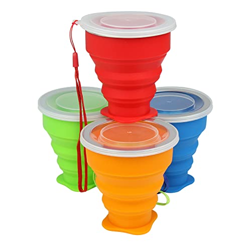 Silicone Collapsible Travel Cup, 4 Pack Collapsible Silicone Cup with Lid, Expandable Drinking
