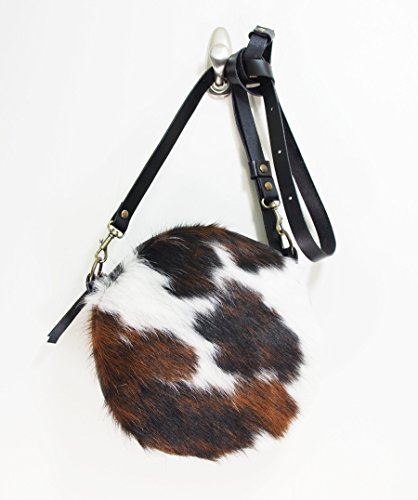 Leather Cowhide Crossbody Round Canteen Purse