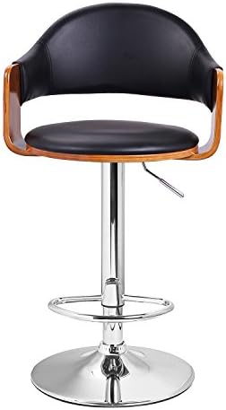 Asense Black Walnut Bentwood Leatherette Adjustable Swivel Bar Stool with Arm and Back Office Chair