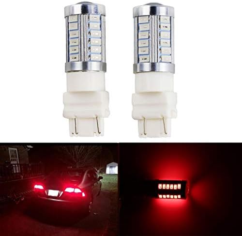 3157 LED 3056 3156 3057 Bulb Extremely Bright Brake Light Bulbs 33 SMD Brilliant Red Tail Lights Stop Lamp with Projector Lens with Projector Lens Replacement 2pcs