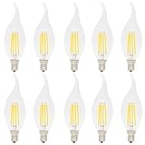 10 Pack 4W Dimmable C35 E12 LED Bulbs, 40W Incandescent Bulbs Equivalent, Candelabra Bulbs, 360lm, 360° Beam Angle, Warm White 2700K, LED Candle Bulbs, LED Filament Bulbs