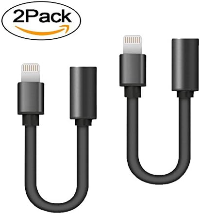 iPhone 7 and iPhone 7 Plus Headphone Adapter,Lightning to 3.5mm Headphone Jack, Connector to 3.5mm Audio Cable Adapter, Black 2PACK