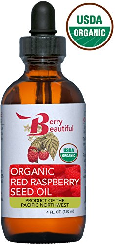 Certified Organic Red Raspberry Seed Oil - 4 fl oz (120 ml) in Glass Bottle w/ Dropper - Cold Pressed by Berry Beautiful from Organically grown Raspberries - 100% Pure & Unrefined