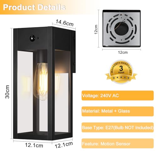 OYKYOHEI Outdoor Wall Lights, Security Lights Outdoor with Motion Sensor, Dusk to Dawn Outdoor Lights Mains Powered, Waterproof Anti-Rust Wall Lights for Garden, Entryway, Doorway, Garage