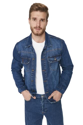 Trendyol Herren Regular Basic Plain Denim Jacke Coat, Navy Blue, xx_l