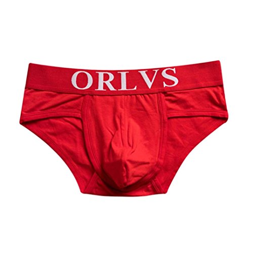 Easytoy Men's Briefs Sexy Cotton Underwear Low Rise Bikini Pouch Bulge Enhancing (Red, M)