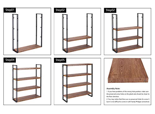 FIVEGIVEN 4 Tier Bookshelf Rustic Industrial Bookcase with Modern Open Wood Shelves, Brown