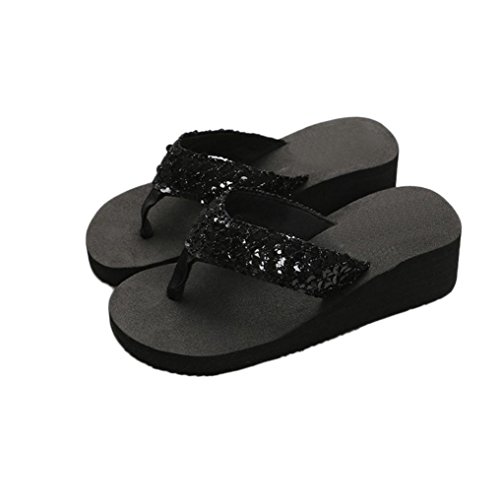 Summer Sandals,Boomboom 2018 Fashion Women Sequins Anti-Slip Sandals Slipper Indoor Outdoor Flip-Flops (US 8.5, Black)