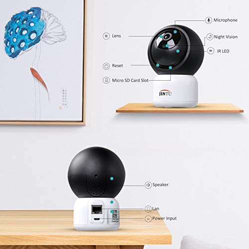 JINTU Home Security Camera, 1080P Smart WiFi Camera Work with Alexa,Google, Pan/Tilt/Zoom, Motion Detection, Night Version, 2-Way Audio for Home/Office/Baby/Pet Indoor Surveillance System