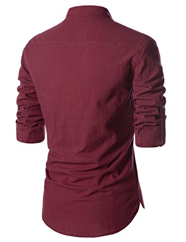 NEARKIN (NKNKN352 Beloved Mens Chinese Zipup Collar Linen Roll Up Shirts Wine US XXL(Tag Size 2XL)