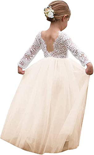 Topmaker Flower Girl Dress for Toddler Baby Girls,Lace Tulle Dress for Wedding,Birthday Party,Photoshoot,Special Occasion