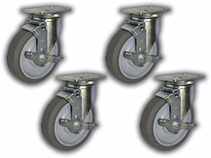 5" Swivel Plate Caster with Non-Marking Wheel &amp; Top-Lock Brake 1300 lbs - 4 Pack
