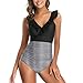 Leadmall Women’s Tankini Monokini Swimwear | Ladies Color Block Flounce V Neck One Piece Swimsuit Stripe Tummy Control Beachwearthumb 3