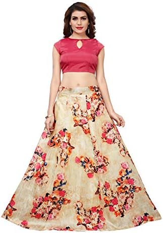 JULEE Women's Banglori Satin Digital Printed Semi-Stitched Lehenga Choli (L-102 Maskeen Lehenga-Jul9_Beige_Free Size)