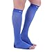 Doc Miller Open Toe Compression Socks, 20-30 mmHg, Toeless, Support Circulation, Shin Splints, Calf Recovery, Post Op, Knee High, Medical Grade, Blue Socks, Medium Size for Men & Women, Pair