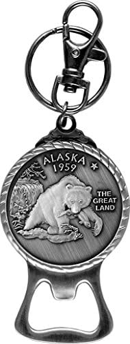 Alaska 1959 The Great Land Bottle Opener Key Ring with Raised Emblem Key Chain